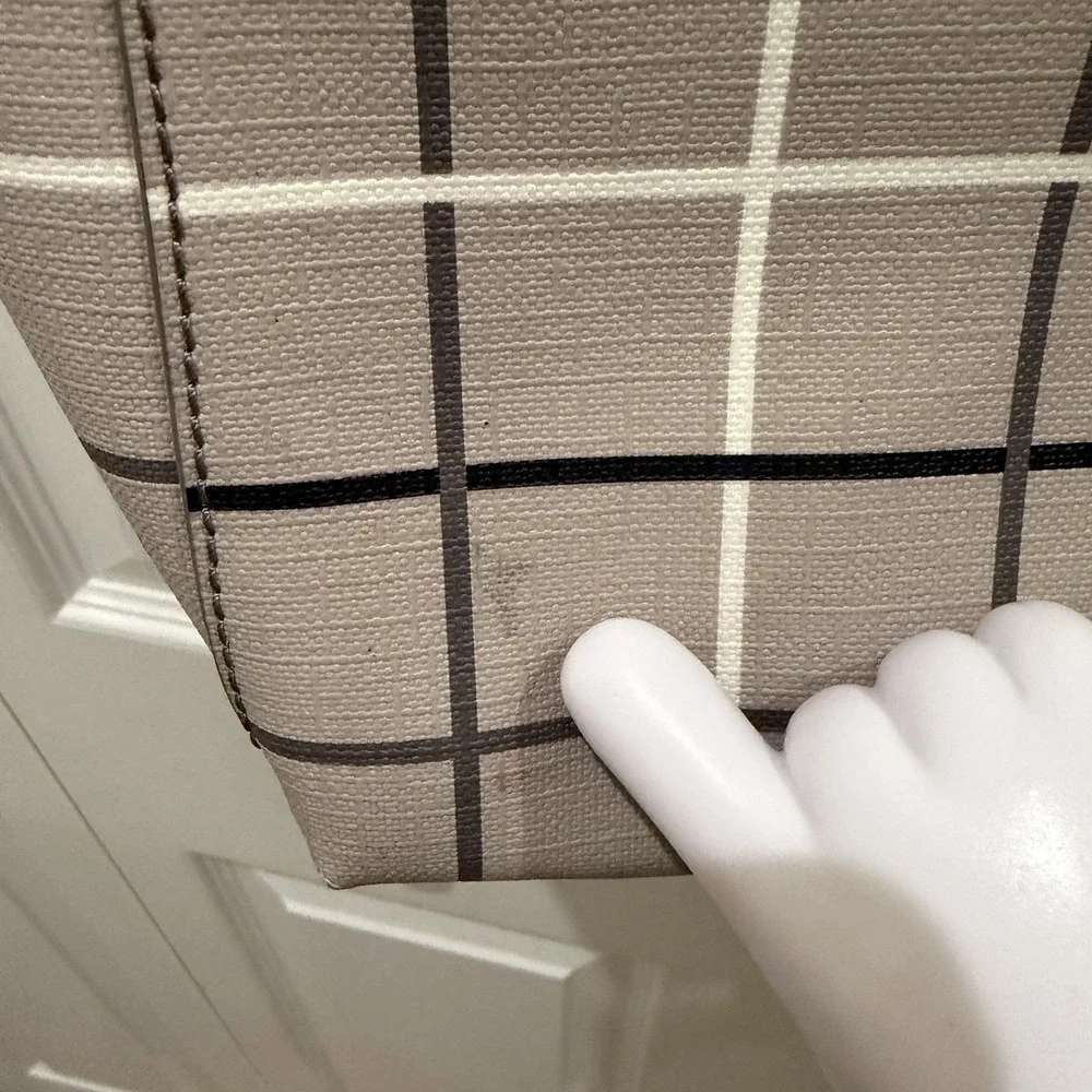 Fossil Sydney Large Tote Bag Gray Black Brown Plaid Windowpane PVC 17x12x4 - Picture 3 of 12